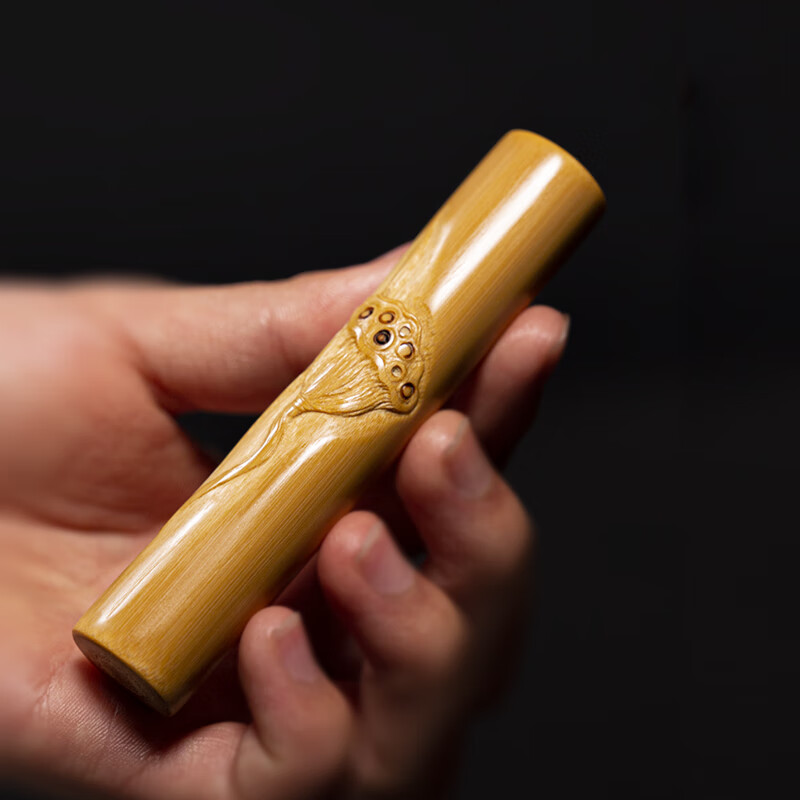艺竹情文玩玉竹实心竹荷莲名师精雕高密度玉化实心竹手把件配饰 志抖