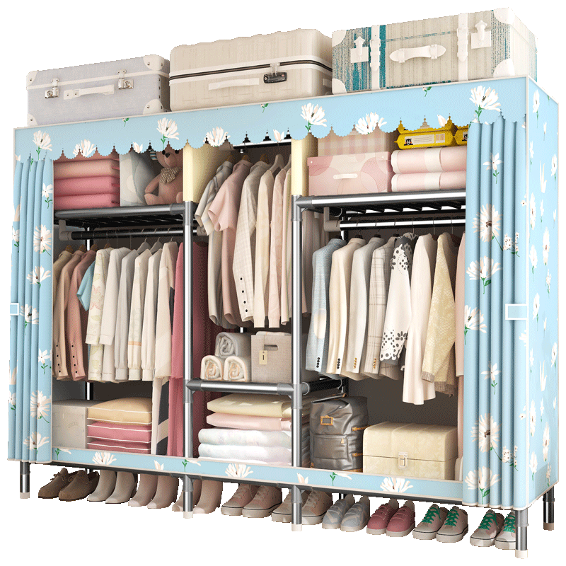 乐爱家 简易衣柜金属接头布艺衣柜学生宿舍大容量加粗钢管布衣柜双人防尘防潮收纳衣服柜衣橱非实木