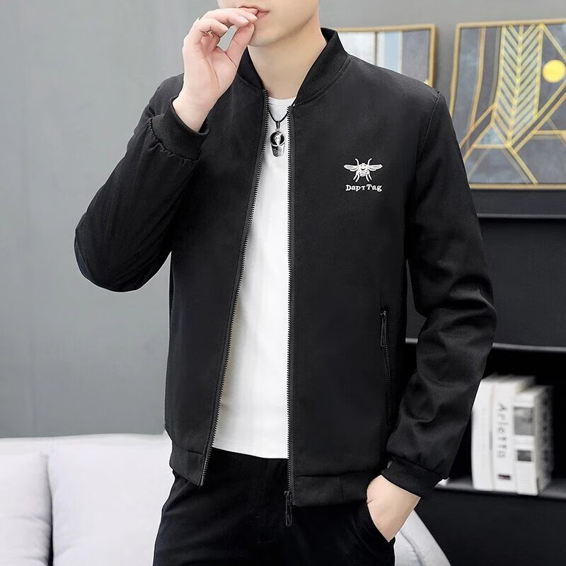 刺绣外套男士棒球领修身潮流春秋季休闲棒球服男夹克中青年上衣服褂子