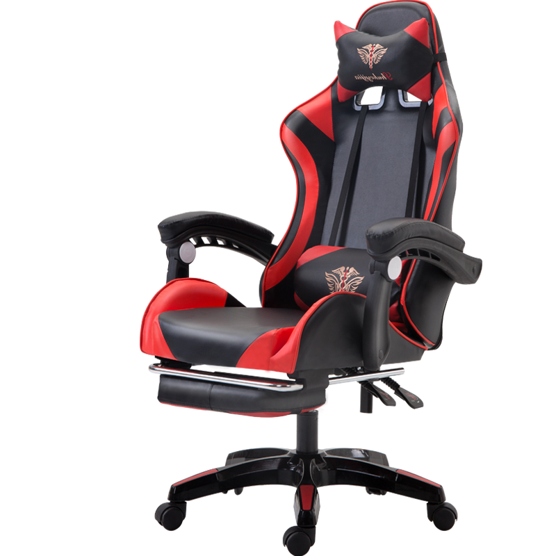 舒客艺家 电竞椅电脑椅家用办公椅可躺游戏座椅主播椅子 黑红刺绣+搁脚+尼龙脚