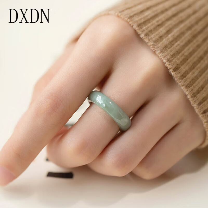 等夏等你天然翡翠戒指 缅甸a货玉石指环 男女款白冰戒圈 冰糯种玉指环