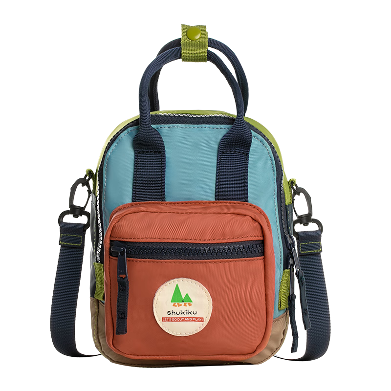 SHUKIKU方糖多功能迷你包儿童户外防泼水双肩包斜挎包手提旅游包经典橙红