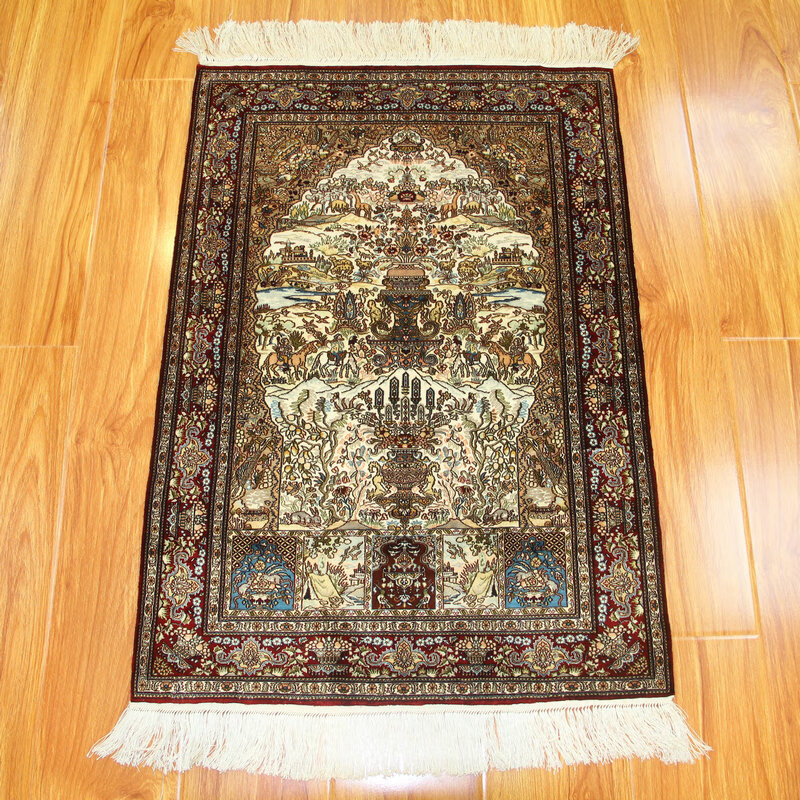 毯译63x92厘米 1厘米15个结高道数手工真丝收藏价地毯