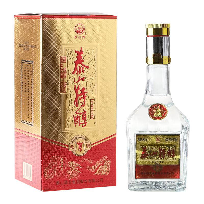 泰山牌白酒 38度泰山特醇金装版 浓香型白酒 单瓶500ml