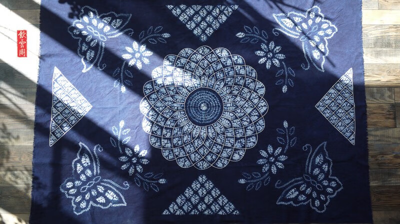 扎染桌布云南大理蓝染白族手工艺民族风伴手礼民宿 蝴蝶团花