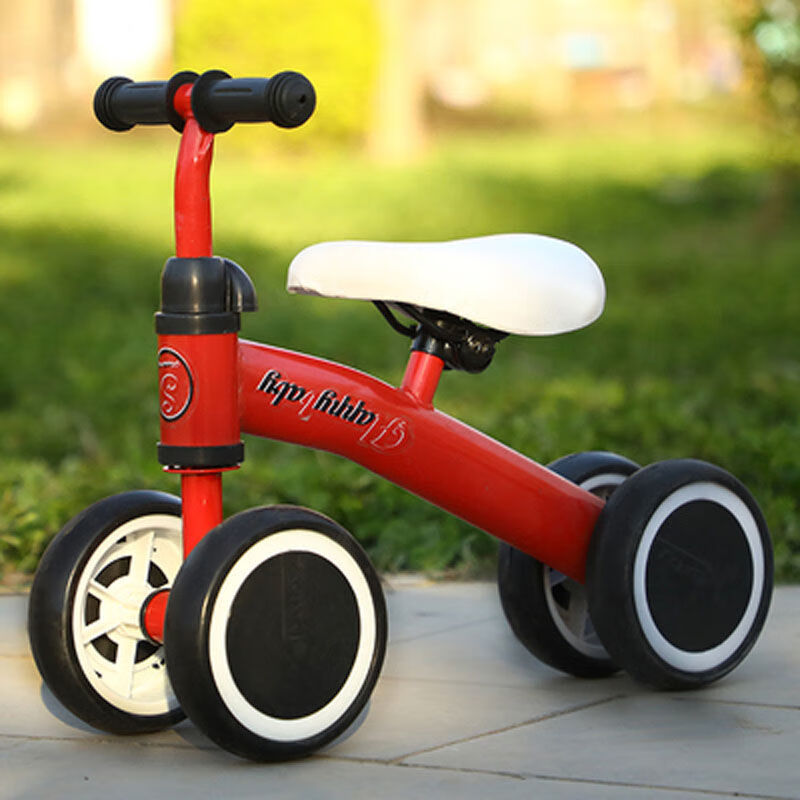 儿童四轮平衡车无脚踏1-3岁2生日礼物滑步车宝宝溜溜车滑行小孩自行车 红色平衡车