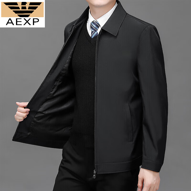 AEXP阿玛EA7XP尼旗下新款男士秋冬季加绒加厚保暖商务行政夹克纯装潮 黑色薄款 M