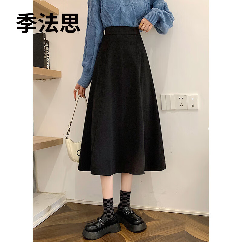季法思法式黑色毛呢半身裙女秋冬高腰a字中长款裙子伞裙半裙冬季小个子 黑色 L怎么样,好用不?