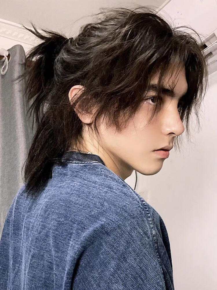 佰丝堂武士头假发男中性半扎狼尾日系鲻鱼头cos帅t发套自然蓬松整 浅