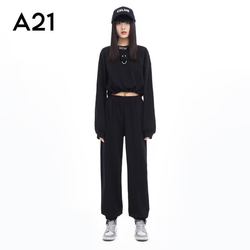 A21秋冬欧美简约收腰时尚女装针织圆领小熊立体设计两件套元气套装 黑色 L怎么看?
