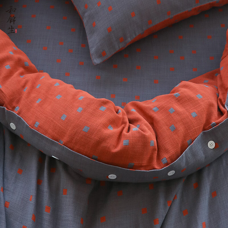 和锦生 「合欢」秋冬纯棉四件套双层纱布床品全棉套件裸睡亲肤透气 合欢（灰） 适用于：1.8米-2.0米床