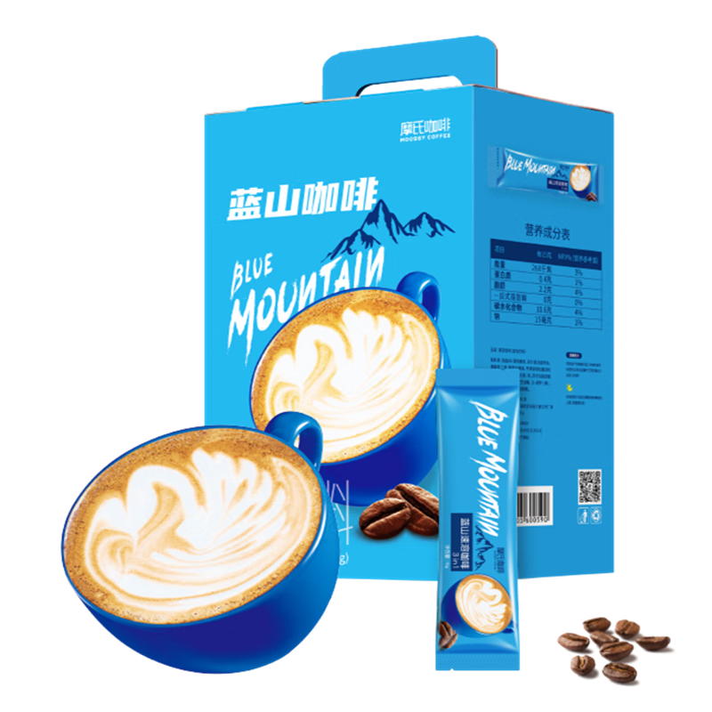 moossy 摩氏 蓝山咖啡 三合一速溶咖啡粉 冲调饮品口感均衡馥郁浓香奶咖礼盒装 蓝山咖啡15gX100条/盒