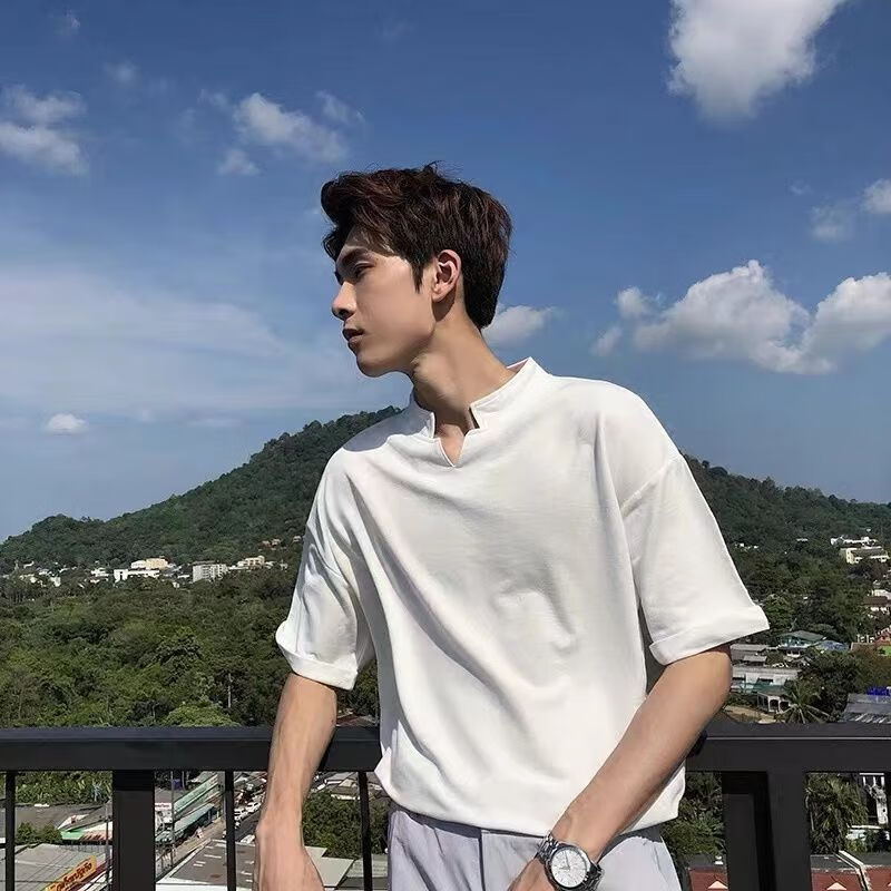 绅弛豹(shenchibao)男生上衣夏天紧身瘦子小个子小码夏季新款潮牌宽松