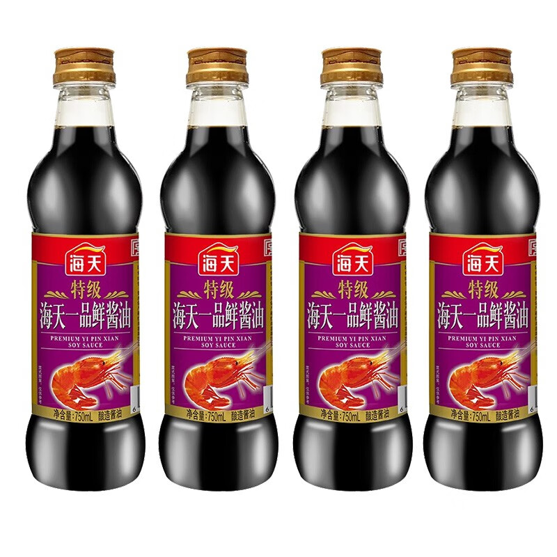 海天 酱油 特级一品鲜750ml 实惠装生抽味极鲜家庭厨房调味品蘸料酿造
