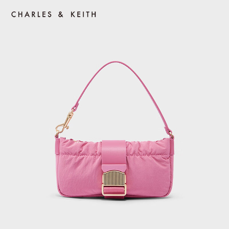 【郑秀晶同款】CHARLES＆KEITH22夏新品CK6-70781728女士蓬蓬金属扣带手提包 粉红色Pink XS