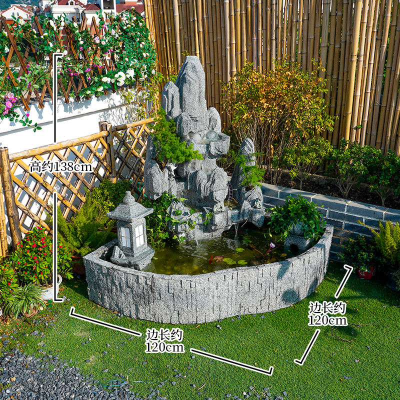 贝拉缘大型假山流水喷泉阳台公司户外鱼池花园庭院露台鱼缸造景装饰