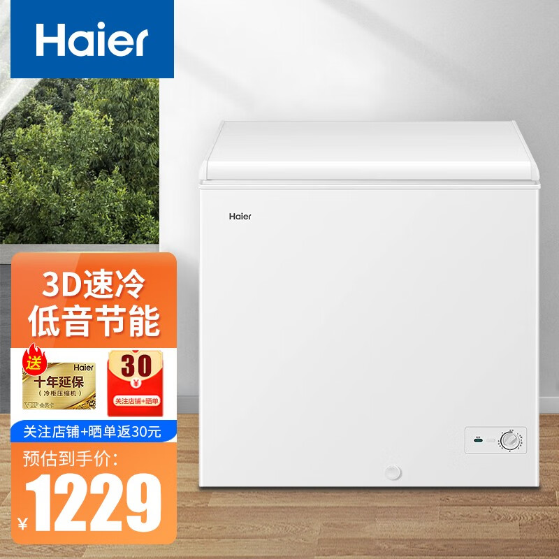 haier/海尔冰柜家用冷冻柜小冷柜 一级能效无霜小型节能小冰箱小冰柜