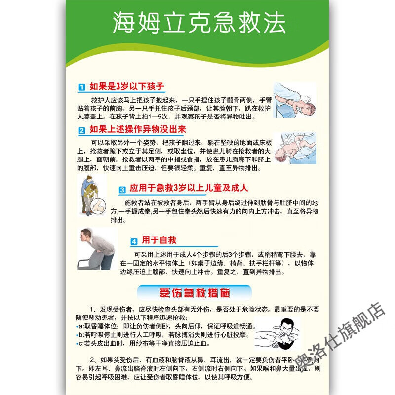 abay 抖音网红款海姆立克急救法挂图应急救护知识墙贴心肺复苏窒息性