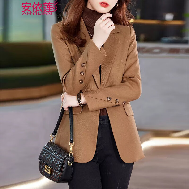 套装春季气质女神范西服外套修身显高女士西装正装 ajn2298棕色西装 s