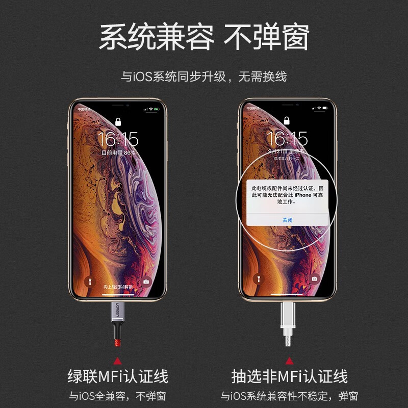 绿联 MFi认证 苹果数据线通用iPhone13/12/11Pro/Xs Max/XR/X/SE2/8/7/ipad手机快充USB电源线充电器线1米