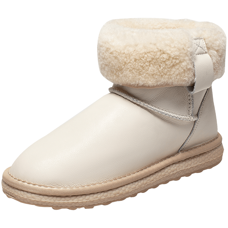 百思图冬季新款时尚洋气可爱加绒保暖雪地靴女鞋棉鞋短靴ZD655DD1 米色 36