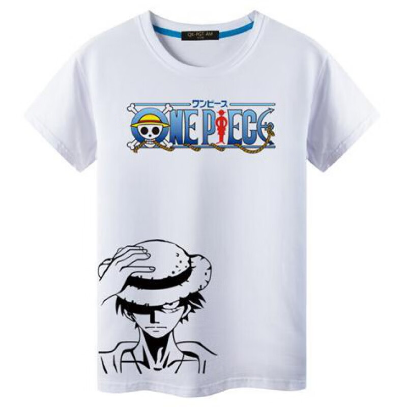kiss夏季海贼王短袖t恤男潮学生路飞卡通动漫周边青少年半袖衣服 白色