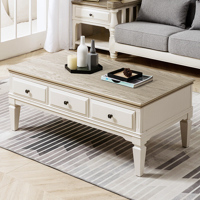 老酋长美式乡村纯实木茶几轻奢茶桌小户型简约美式轻奢全实木双色家具