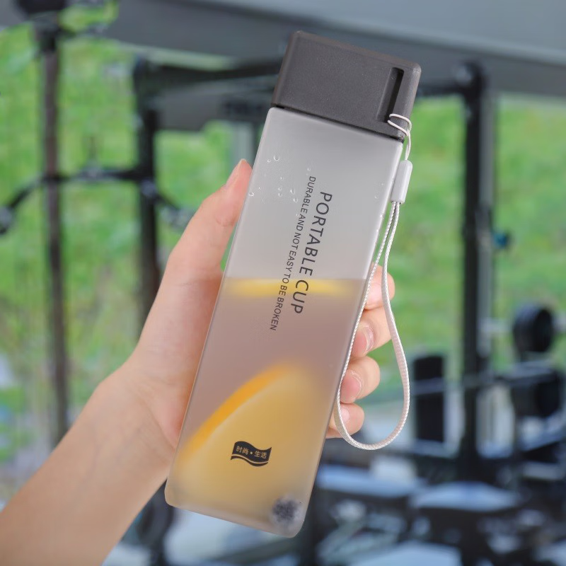 女士简约水杯透明磨砂高颜值杯子精致带提手实用 墨黑【磨砂款】450ml