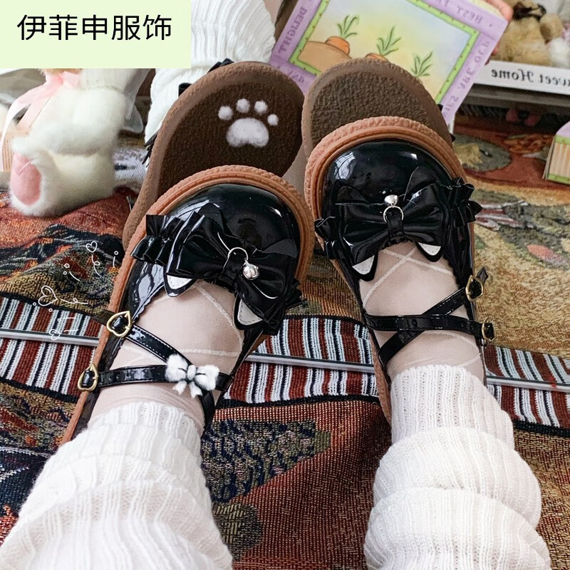 伊菲申lo鞋lolita鞋jk小皮鞋少女软软猫果酱星球圆头日系学生大头女单