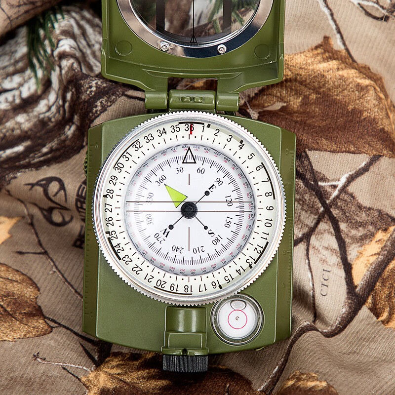 BIJIA美式多功能专业指南针户外登山指北针地质罗盘带荧光圈水平仪夜光 指北针迷彩绿