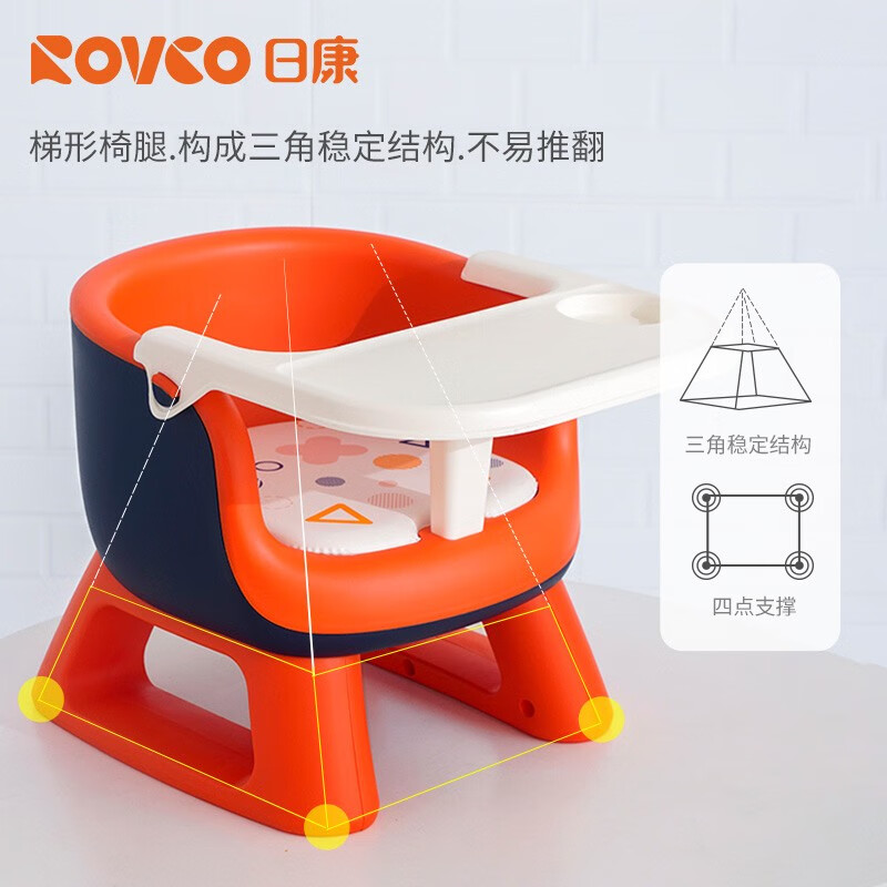 日康（rikang）儿童坐椅 靠背椅叫叫椅宝宝发声椅幼儿园餐桌椅 【升级防摔】PVC软垫附餐盘 橙色
