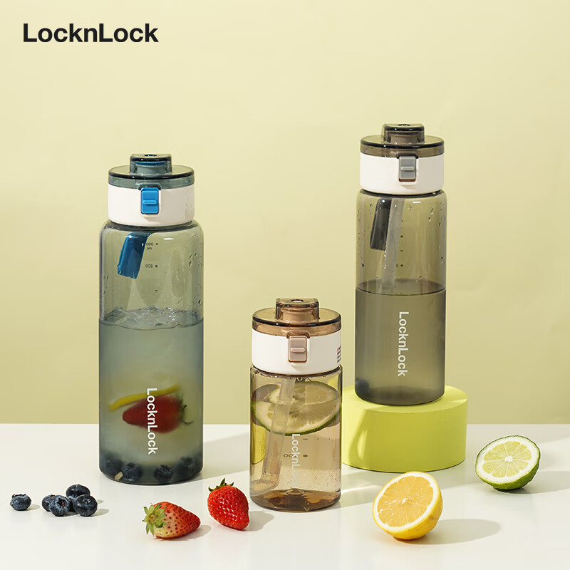 乐扣乐扣（LOCK&LOCK）乐其弹饮杯健康材质运动水杯塑料杯提手开学军训水杯子 蓝色- 1090ml