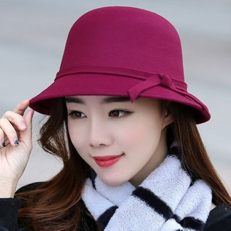 众初秋冬礼帽帽子女蝴蝶结圆顶毛呢女百搭出游青年渔夫帽盆帽帽子 大