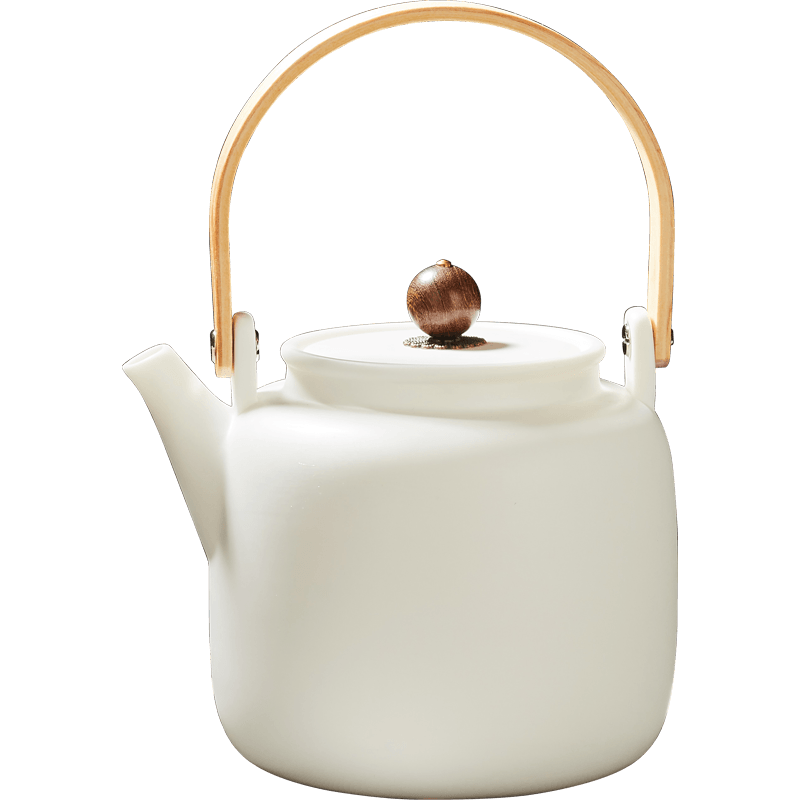 容山堂羊脂玉瓷茶壺白瓷煮茶器電陶爐茶爐普洱茶具家用提梁燒水壺 羊脂玉瓷提梁壺-木把