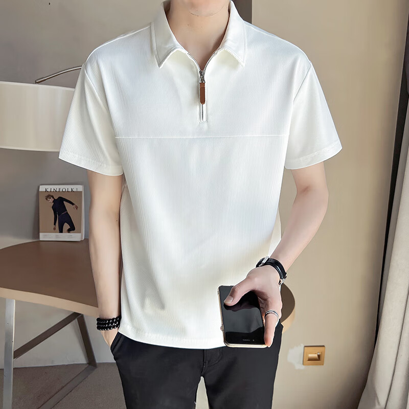畅登polo小衫男夏季日系宽松纯色高级感短袖t恤男士商务休闲港风上衣