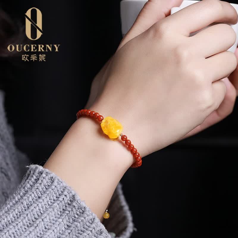 欧采妮（OUCERNY）【蜜蜡福禄貔貅】 南红手串无优化满蜜圆珠蜜蜡琥珀男士女款手链波罗的海 南红蜜蜡本命貔貅怎么样,好用不?