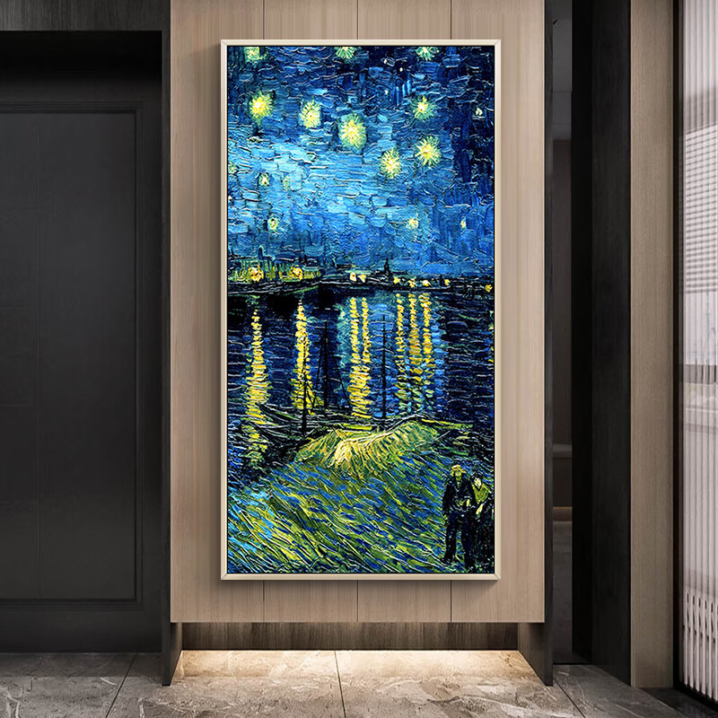 美而居纯手绘抽象油画梵高罗纳河上的星夜名画玄关走廊过道装饰画酒店
