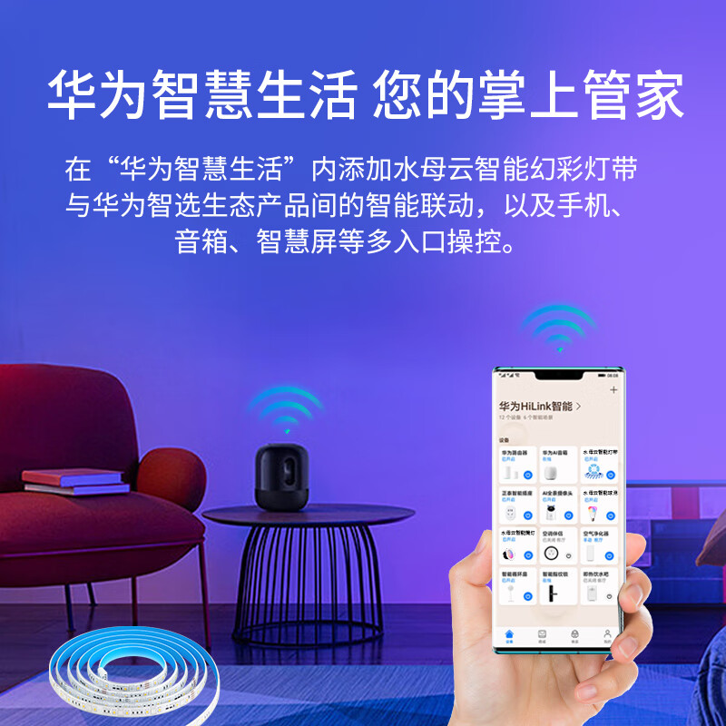 水母云(JELLYFISH TUR)鸿蒙智联小艺声控LED智能灯带客厅吊顶RGB氛围灯白光色温无极调光 5米延长包【不含电源和控制器,灯带电压24V】 支持HUAWEI HiLink,智能版,灯带电压24V