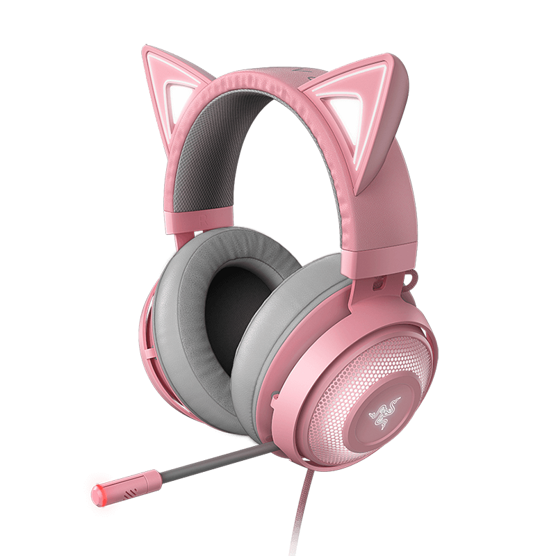 RAZER 雷蛇 北海巨妖 萌猫版 耳罩式头戴式耳机 粉晶 USB口