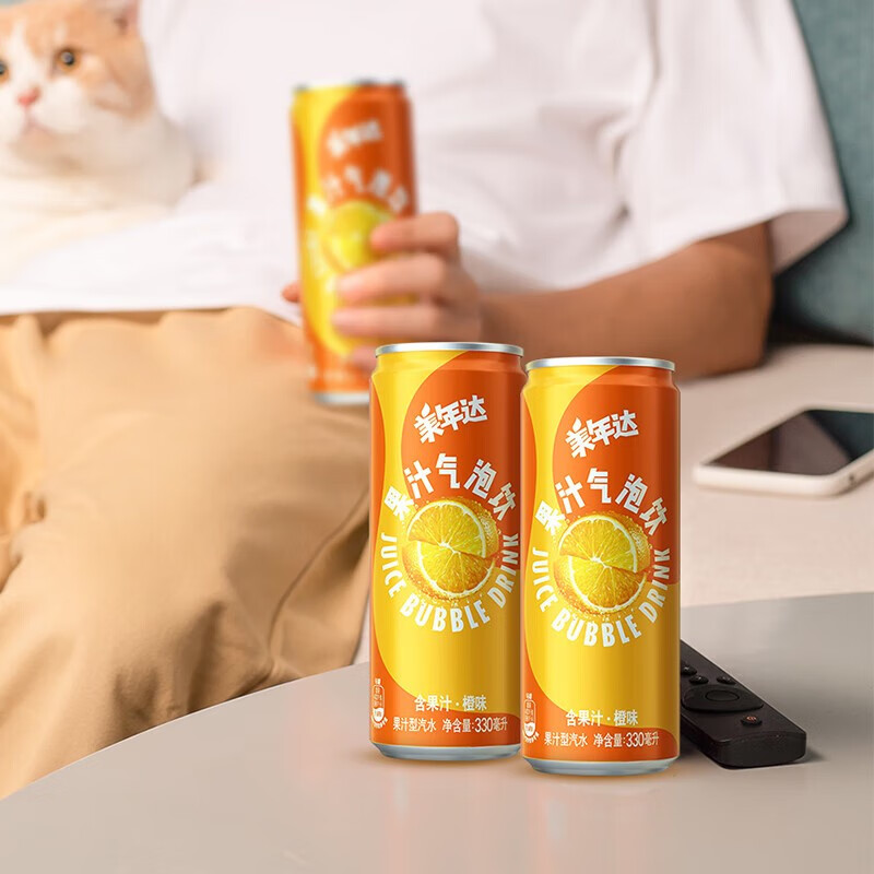 百事可乐美年达mirinda橙味果汁气泡饮330ml*12罐碳酸饮料汽水夏日