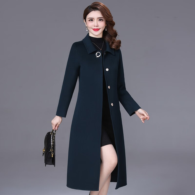新款双面呢羊绒大衣女长款修身显瘦中年高贵夫人气质秋冬女装 暗普兰