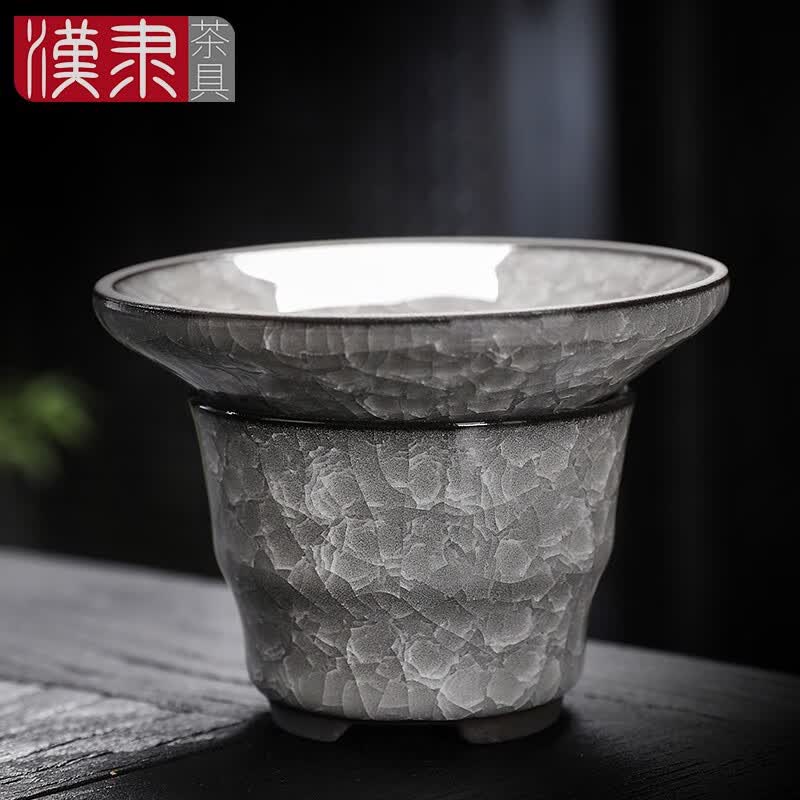 新型茶滤全瓷一体茶漏茶叶过滤器茶隔漏斗虑茶器茶具配件 黑冰全陶瓷