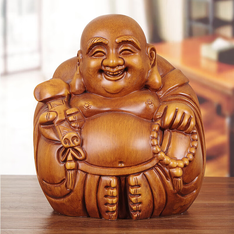 木雕笑佛摆件客厅办公室装饰工艺品手工精雕弥勒佛乔迁礼品礼品 小号