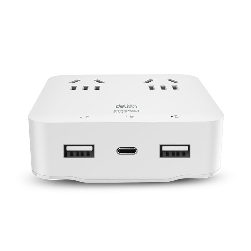 得力（deli）定时插座 USB插座 插线板/插排/排插/接线板 2-6小时定时  2USB+type-c+2孔 全长1.5米 33611