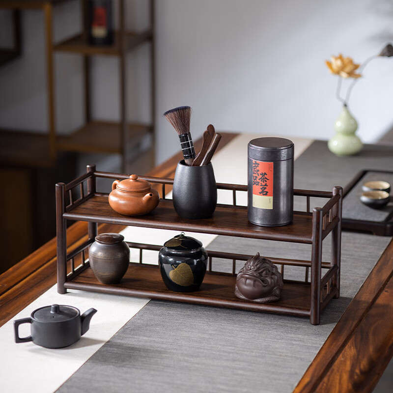 素田（Sutian） 茶壶茶杯架子桌面上茶具收纳架多层茶棚小型博古架多宝阁置物架 双层茶杯架