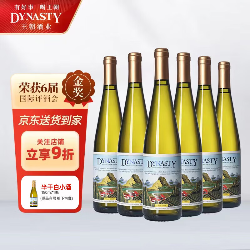 王朝（DYNASTY） 半干白葡萄酒二代750ml*6瓶 整箱装 国产葡萄酒原箱