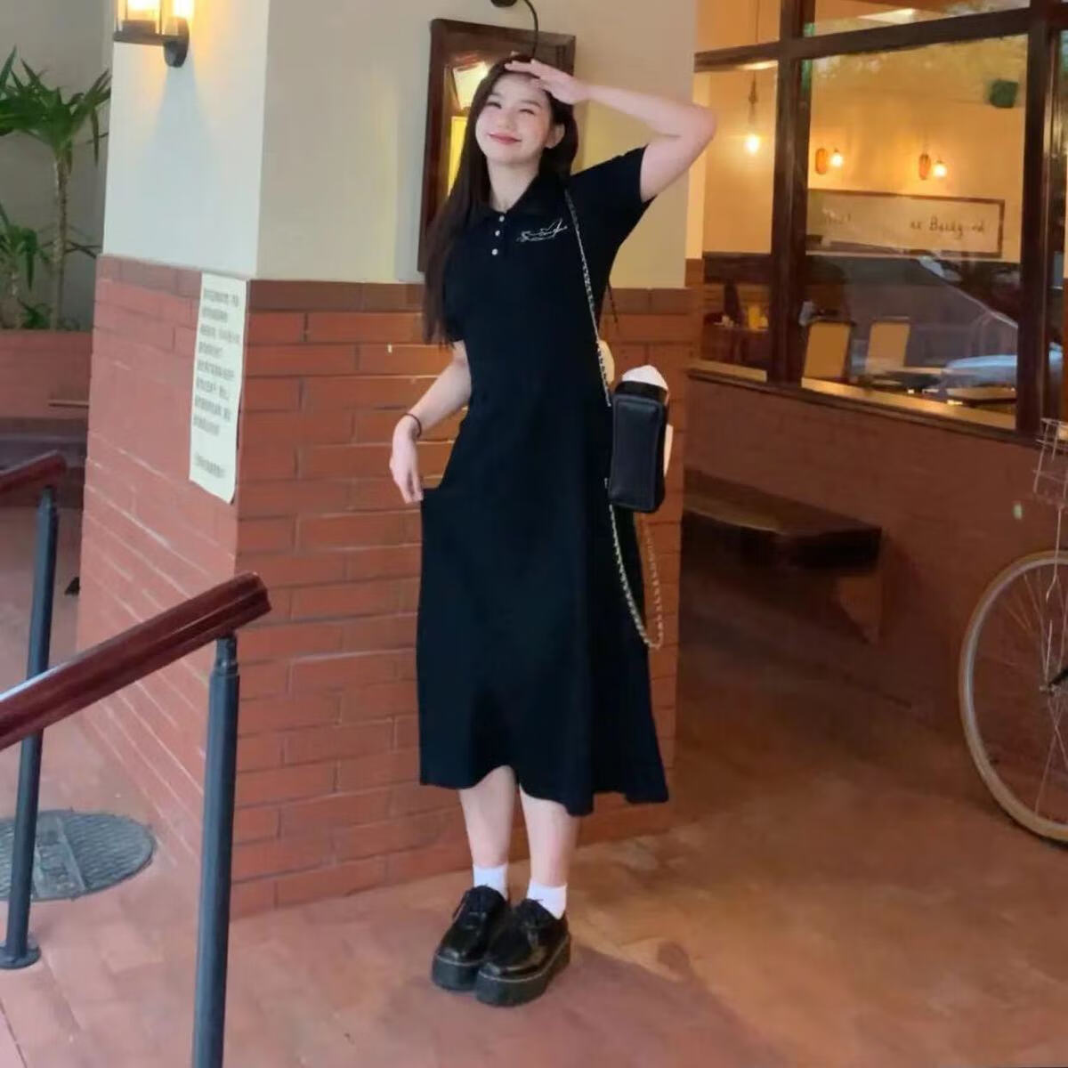 nzglr苹果型身材胖妹妹穿搭显瘦小黑裙大码胖mm高级感后背蝴蝶结