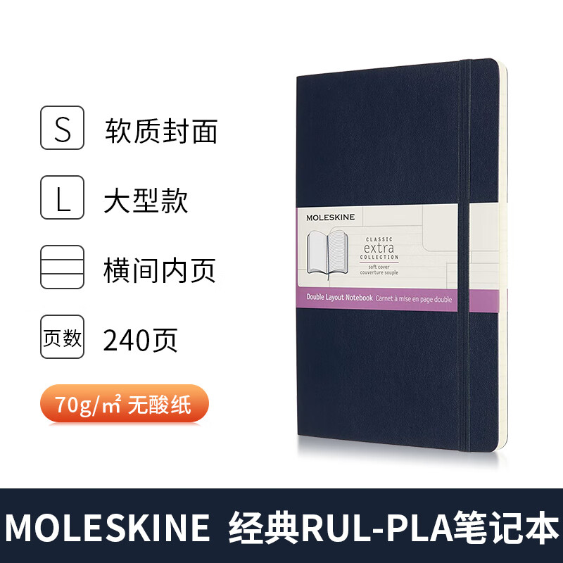 魔力斯奇那（Moleskine）经典 RUL-PLA笔记本记事本办公用学习规划日程本商务会议送礼 蓝色软面 大型