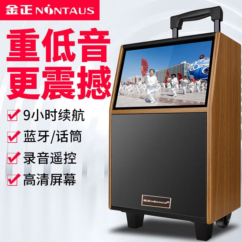 金正（NINTAUS） 广场舞音响带显示屏户外演出蓝牙移动拉杆音箱无线话筒K歌家用大功率唱歌视频户外音响视频音响 21#木质蓝牙拉杆（无话筒）