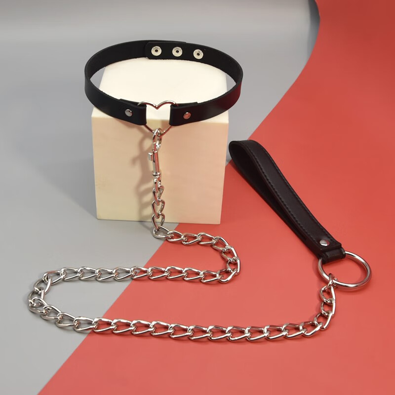 日韩朋克情趣项圈爱心铃铛束缚捆绑调教sm爬行夜店装饰脖套女 红色